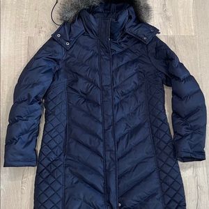Kenneth Cole Reaction Navy Blue down puffer coat-removable faux fur hood